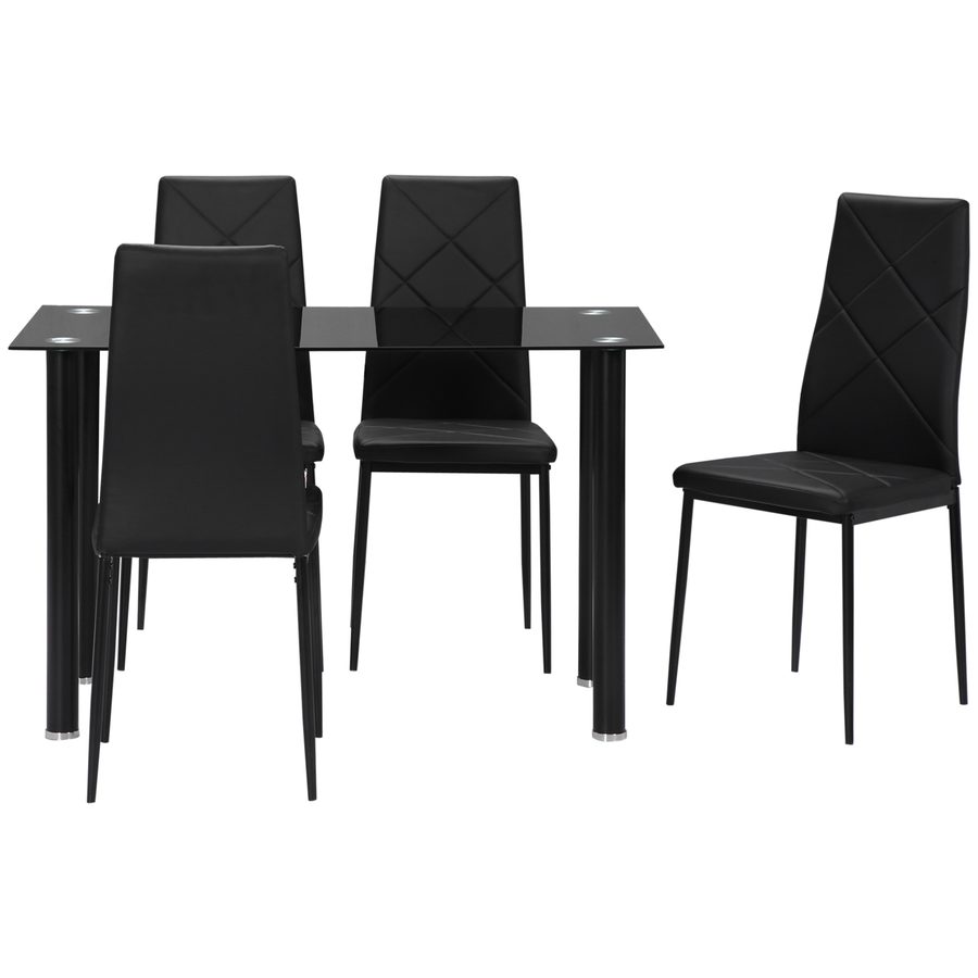 HOMCOM Esstisch-Set mit 4 Stühlen, 5-teiliges Küchenmöbel-Set, gehärtete Glasplatte, Stahlfüße, Schwarz   Aosom von HOMCOM