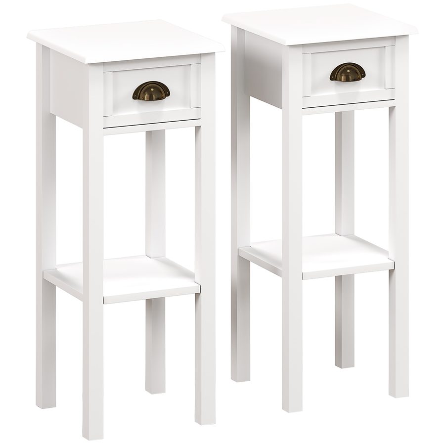 HOMCOM 2er-Set Beistelltische, Nachttische mit Schublade und Ablagefach, moderner Stil, für Wohnzimmer, Schlafzimmer, 30x30x75 cm, Weiß   Aosom von HOMCOM