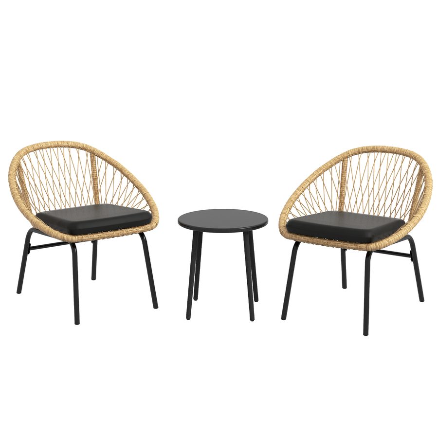 Outsunny 3-tlg. Rattan Gartenmöbel-Set, Balkonmöbel-Set mit Couchtisch & 2 Stühlen, Sitzgarnitur mit Kissen, wetterfest, Polyester, Gelb   Aosom.de von Outsunny