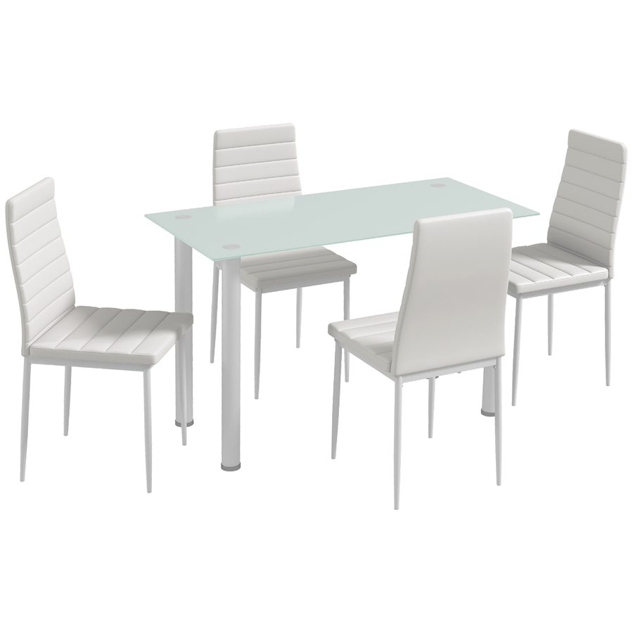 HOMCOM 5-tlg Essgruppe Esstisch mit 4 Stühlen Küchentisch Hartglasplatte Esszimmergruppe Stahl Schwarz für modernes Wohnen   Aosom.de von HOMCOM