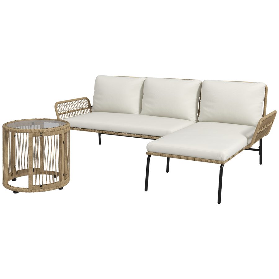 Outsunny Polyrattan Gartenmöbel Set rattan sitzgruppe mit Sonnenliege Zweisitzersofa Couchtisch abnehmbar Kissen für Garten Natur+Cremweiß   Aosom.de von Outsunny
