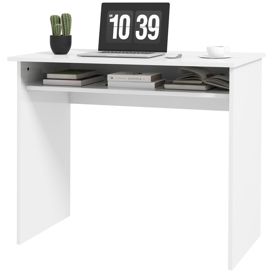 HOMCOM Computertisch schlicht und kompakt mit 1 Regal, Spanplatten, Maße 90l x 50B x 74H cm, Lackweiß   Aosom von HOMCOM