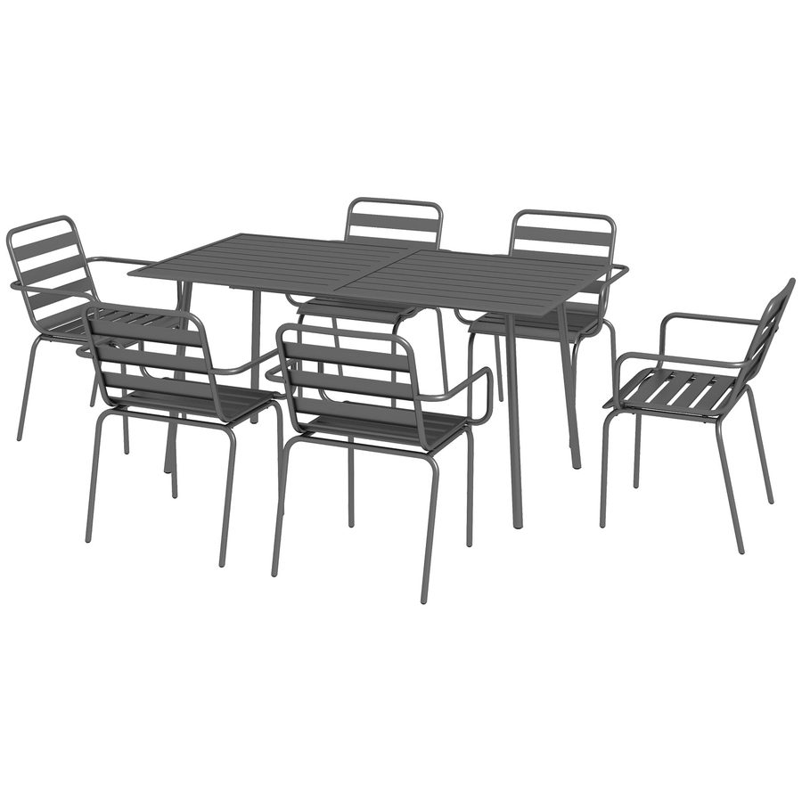 Outsunny Gartenmöbel-Set mit 7-teiliger Esstischgruppe aus Metall in Grau mit 1 Tisch und 6 stapelbaren Stühlen   Aosom von Outsunny