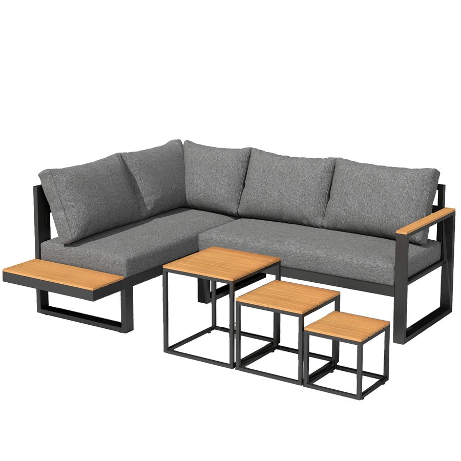 Outsunny 5-tlg Gartenmöbel Set Gartengarnitur mit Ecksofa & Doppelsofa Couchtisch Balkonmöbel Set mit Sitzkissen Gartenlounge Set Grau   Aosom.de von Outsunny