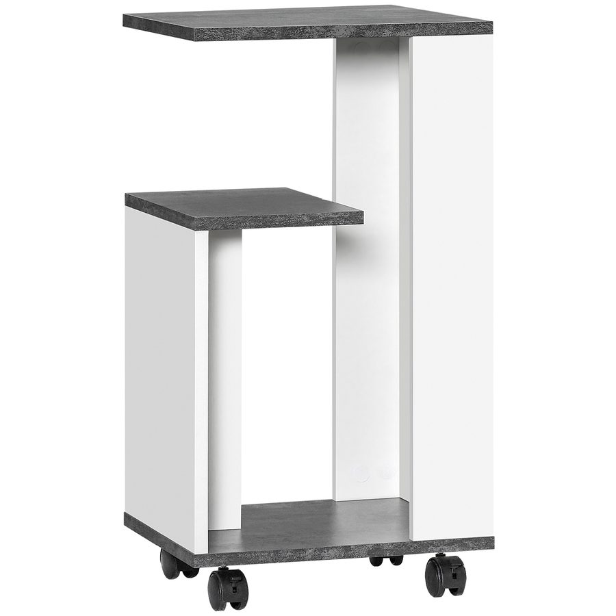 HOMCOM Nachttisch, Beistelltisch mit Rollen, Couchtisch, Kaffeetisch, Sofatisch mit 3 Regalen für Schlafzimmer, Wohnzimmer, Grau, Weiß   Aosom von HOMCOM