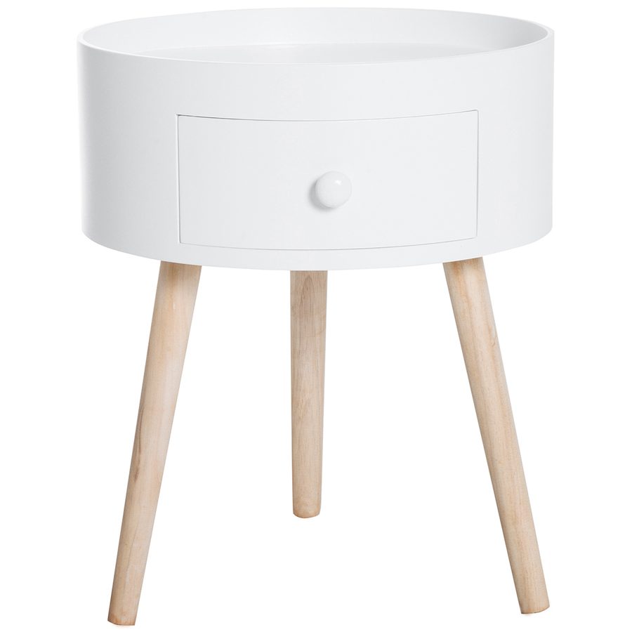 HOMCOM Couchtisch mit Schublade runder Beistelltisch Kaffeetisch bis 50 kg belastbar 38x38x45cm in Weiß für Wohnzimmer & Schlafzimmer   Aosom.de von HOMCOM
