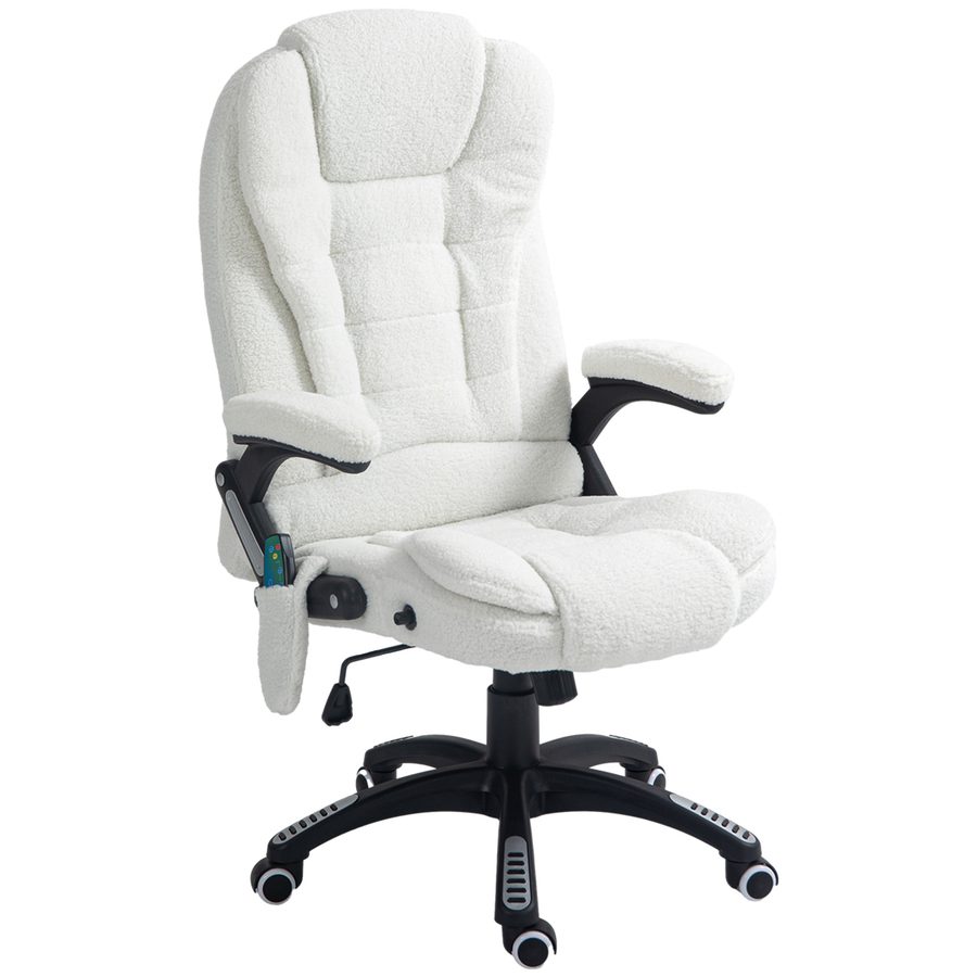 Vinsetto Massage-Bürostuhl, 67x74x107-116cm, höhenverstellbar, mit Wippfunktion, Heizfunktion, Liegefunktion, Fußstütze, Teddysamt, Weiß   Aosom von Vinsetto