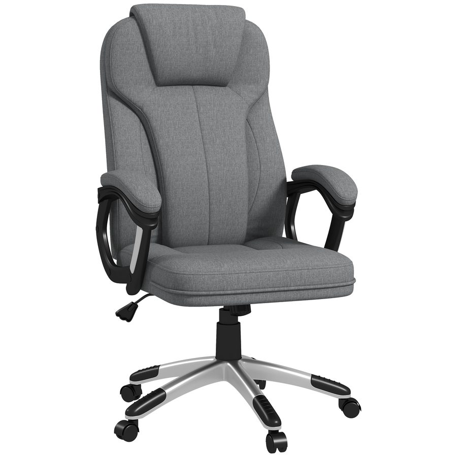 Vinsetto Bürostuhl Ergonomischer Computerstuhl mit Wippfunktion höhenverstellbar Kopfstütze Armlehnen Grau Leinenoptik 66x75x110-120cm für komfortables Arbeiten   Aosom.de von Vinsetto