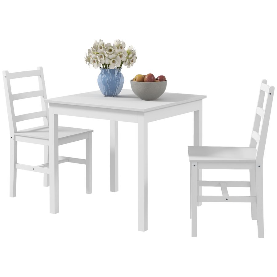 HOMCOM 3er-Set Essgruppe, Esstisch mit 2 Stühle, Esszimmergruppe für 2 Personen, Küchentisch-Set, Tischgruppe für Wohnzimmer, Küche, Platzsparend Weiß, Kiefernholz   Aosom von HOMCOM