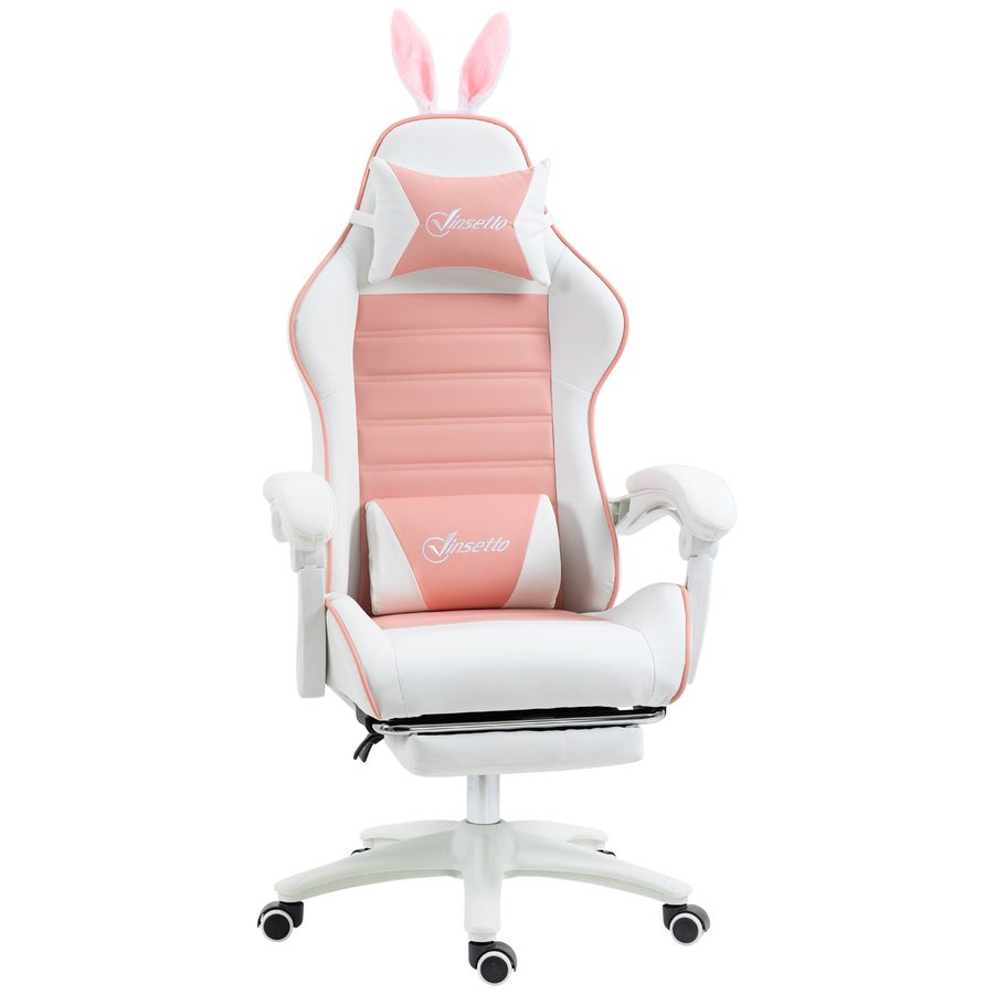 Vinsetto Gaming Stuhl Ergonomischer Gamer Stuhl mit Lendenwirbelstütze, Fußstütze, Gaming Sessel mit Hasenohren, Kopfkissen, Höhenverstellbar Bürostuhl mit Verstellbar Liegefunktion Rosa   Aosom von Vinsetto
