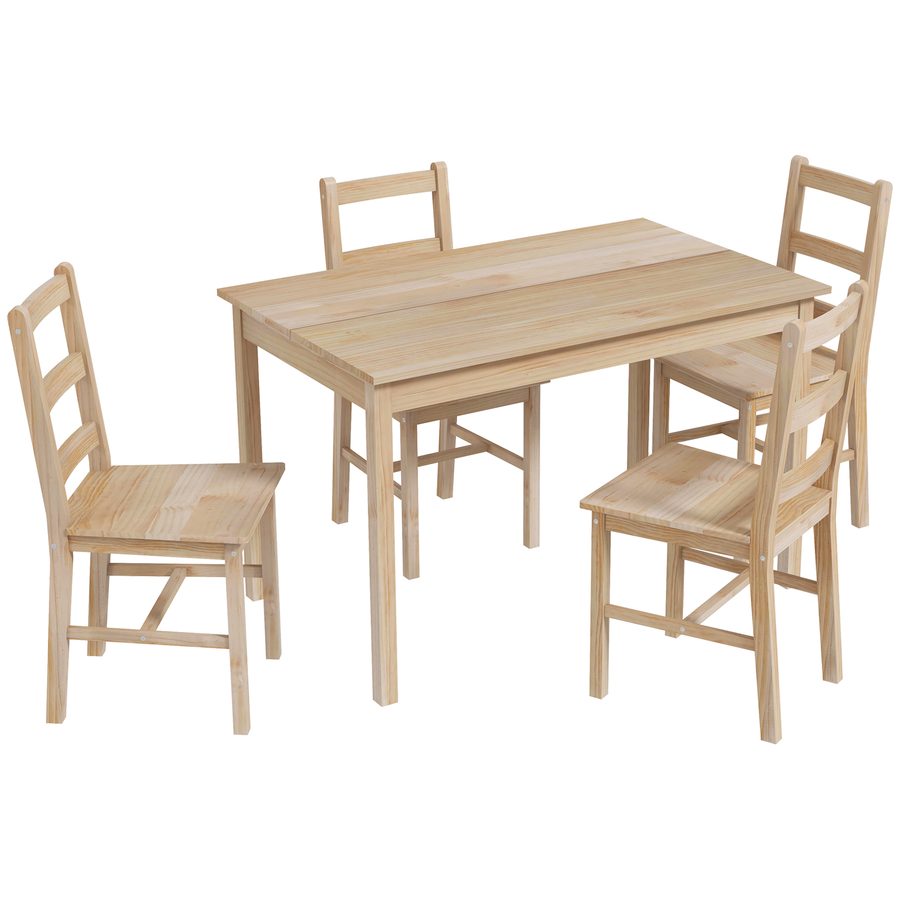 HOMCOM Essgruppe 5-tlg Esstisch mit 4 Stühlen rechteckig platzsparend aus Massivholz in Natur für Esszimmer   Aosom.de von HOMCOM