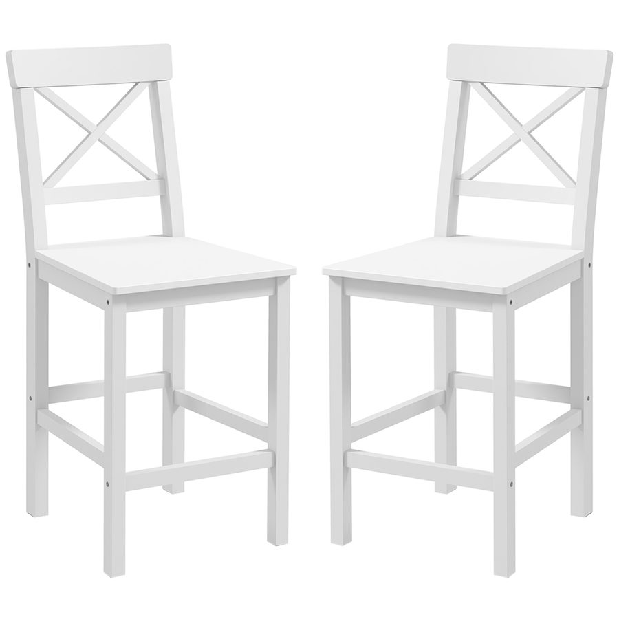 HOMCOM Set von 2 Barhockern, Barhocker im Landhausstil aus Holz, 60 cm Höhe mit Fußstütze, Maße 41B x 46T x 97,5H cm, weiß   Aosom von HOMCOM