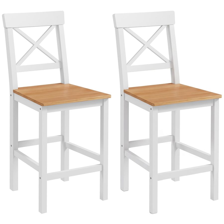 HOMCOM Barhocker Set aus 2, Laudhaus-Thekenhocker, Barstühle aus Massivholz mit Kreuzrücken und Fußstütze für Küche, Natur   Aosom von HOMCOM