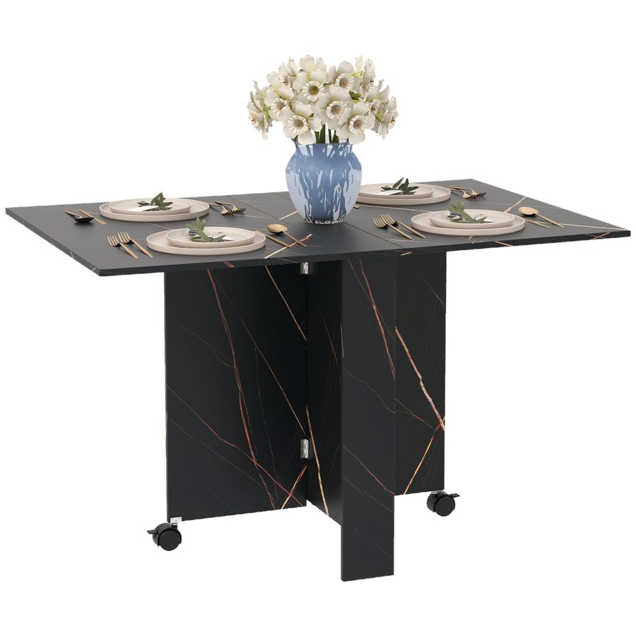 HOMCOM Klappbarer Küchentisch, ausziehbarer Esstisch, mit 2 Klappen, 2 Bremsrollen, für 6 Personen, Belastung 20 kg, 120 x 80 x 73 cm, schwarz marmoriert   Aosom von HOMCOM