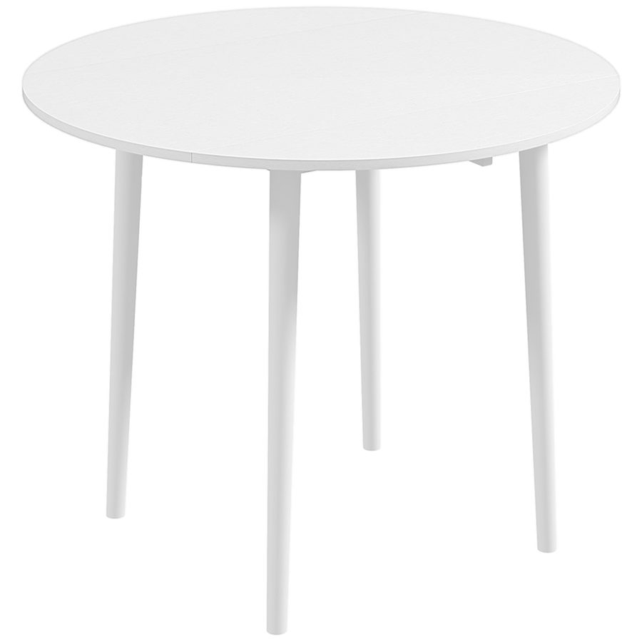 HOMCOM klappbarer Esstisch, runder Küchentisch Ø 89 cm für 4 Personen mit 2 Klappen, Beine aus Kiefernholz, modernes Design, für kleine Räume, weiß   Aosom von HOMCOM
