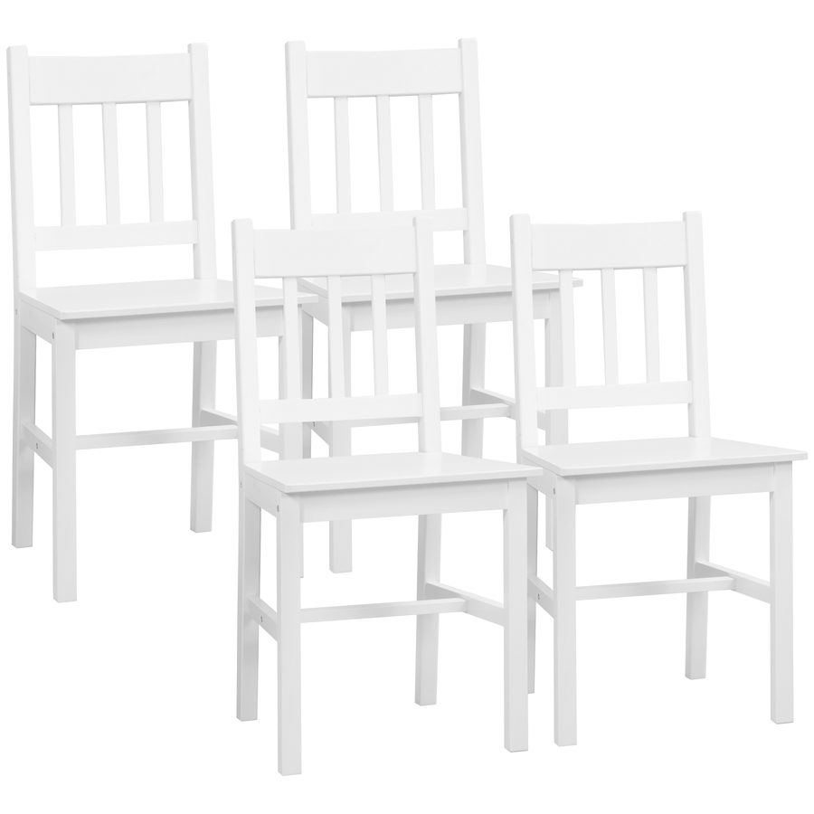 HOMCOM Esszimmerstuhl 4er Set  Moderne Küchenstühle mit Rückenlehne, Kiefernholz, Weiß, Ideal für Küche & Wohnzimmer  Aosom von HOMCOM