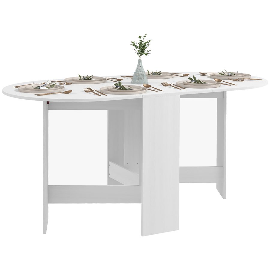 HOMCOM Klappbarer Esstisch, ovale Küchentischklappe für bis zu 6 Personen, für kleine Räume, Esszimmer, weiß   Aosom von HOMCOM