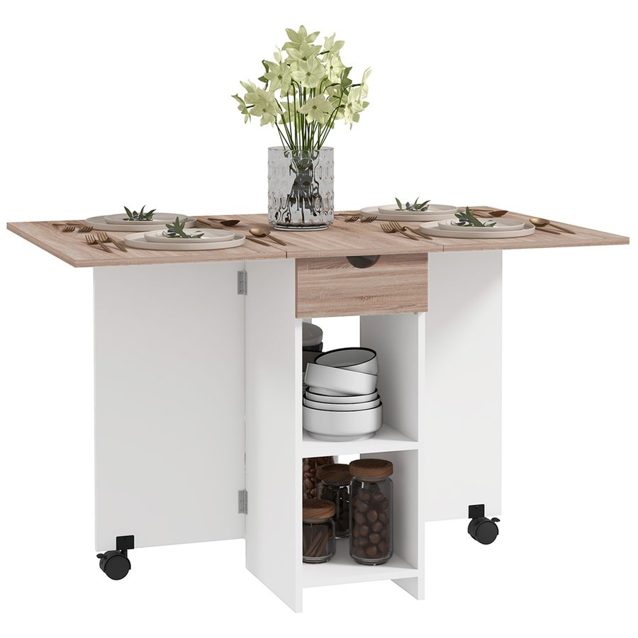 HOMCOM Ausziehbarer Esstisch, klappbarer Küchentisch, für 2 bis 4 Personen, ausziehbarer Tisch mit 2 Klappen, für kleine Räume, rechteckig, modernes Design, Eiche   Aosom von HOMCOM