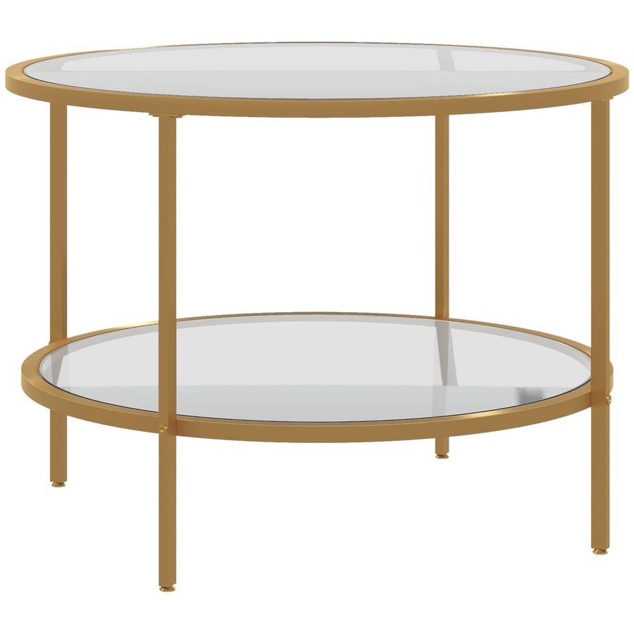 HOMCOM Beistelltisch Rund Couchtisch mit Ablage Ø60 x 43 cm, Stahlrahmen, eleganter Kaffeetisch für Wohnzimmer & Schlafzimmer in Gold   Aosom.de von HOMCOM