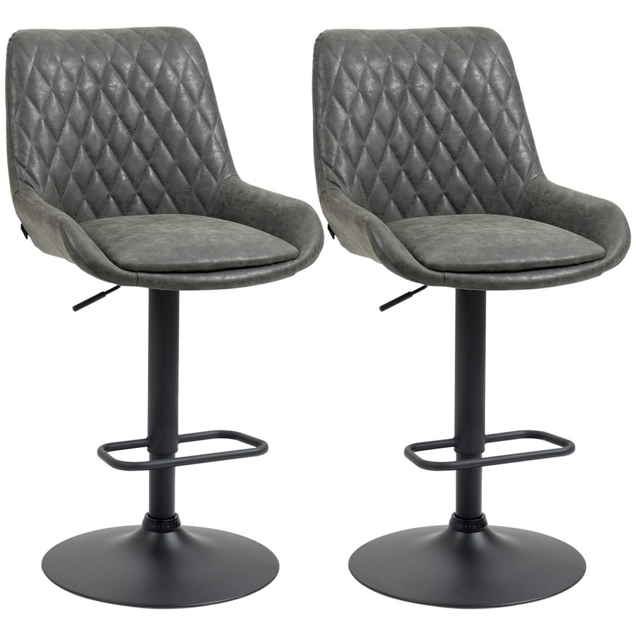 HOMCOM 2er-Set Barhocker höhenverstellbar mit Rückenlehne, Küchenhocker Kunstleder Dunkelgrau für Bar und Küche   Aosom.de von HOMCOM