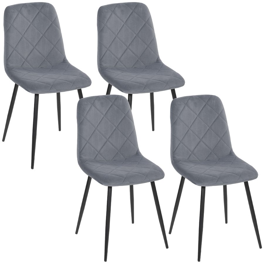 HOMCOM Esszimmerstühle 4er Set Küchenstuhl mit Rückenlehne, Samtoptik, Modern Sessel Polsterstuhl Stühle mit Stahlbeine für Esszimmer, Esstisch, Dunkelgrau   Aosom von HOMCOM
