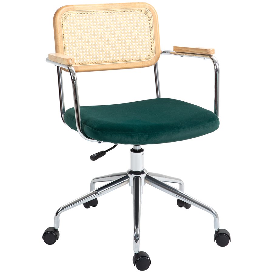 HOMCOM Bürostuhl, Schreibtischstuhl mit Rattanoptik, Wippfunktion, Höhenverstellbar Drehstuhl, Computerstuhl mit Samtoptik, für Home Office, Grün   Aosom von HOMCOM