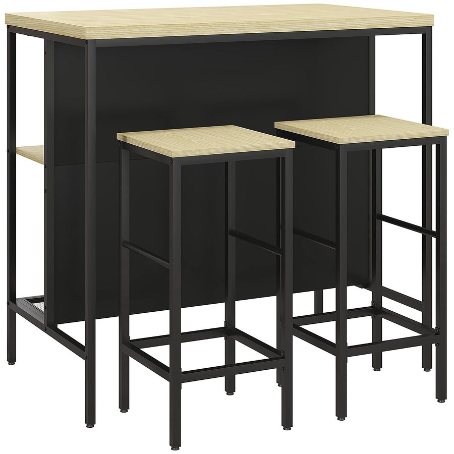 HOMCOM Bartisch Set 3-tlg. Küchentisch mit 2 Barhockern und 2 Ablagen, moderne Essgruppe aus Stahl und Eiche   Aosom.de von HOMCOM