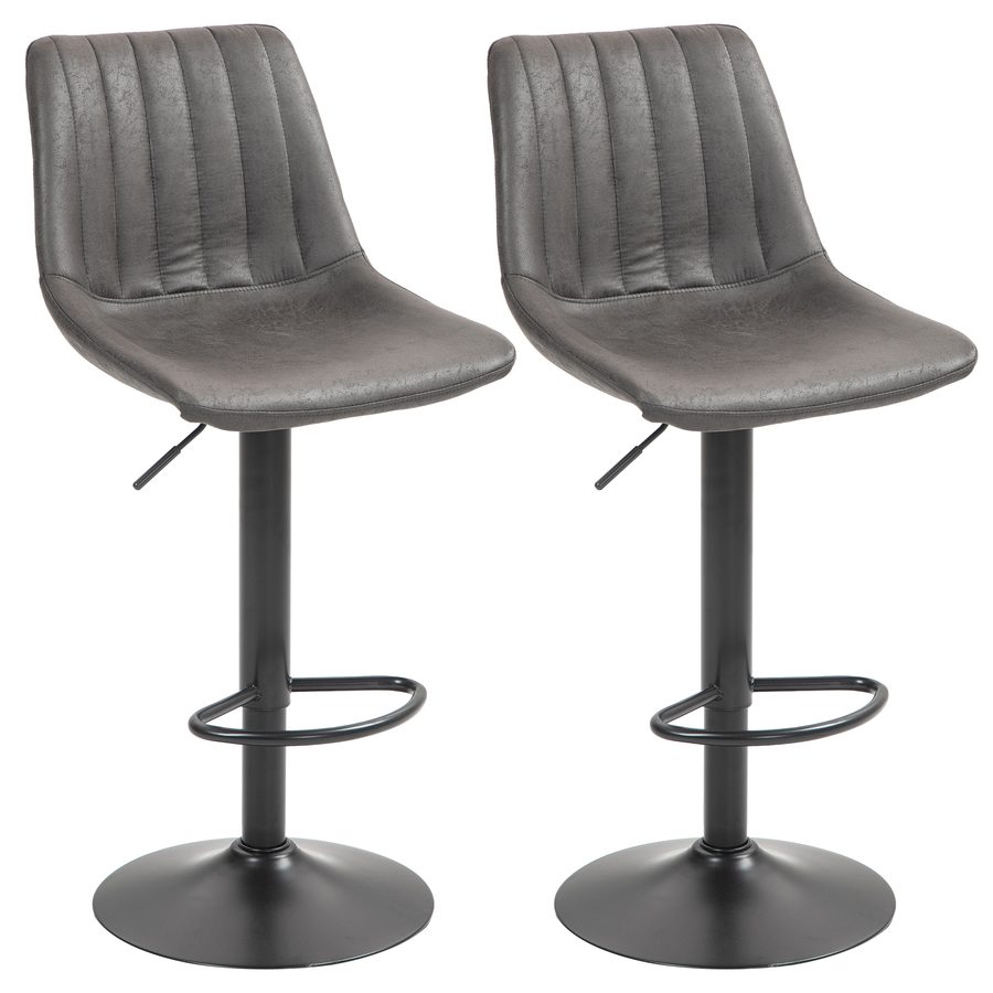HOMCOM Barhocker 2er Set, Gepolstert Barstuhl mit Metallgestell, Lehne, Höhenverstellbar Küchenstühle mit Fußstütze, 360° Drehbar, Tresenhocker für Küche, Wohnzimmer, Esszimmer, Dunkelgrau   Aosom von HOMCOM