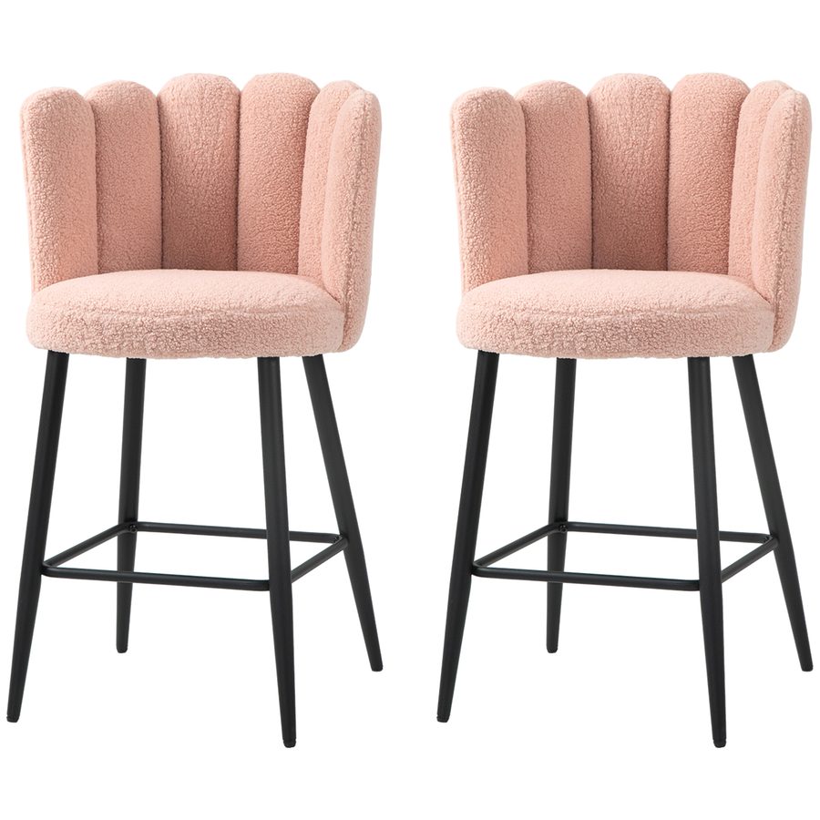 HOMCOM Set mit 2 Barhockern aus Woll-Look-Stoff, Sitzhöhe 65 cm, Barhocker mit Rückenlehne und Fußstütze, Stahlbeine, Küchenhocker, Esszimmer, Theke, Rose   Aosom von HOMCOM