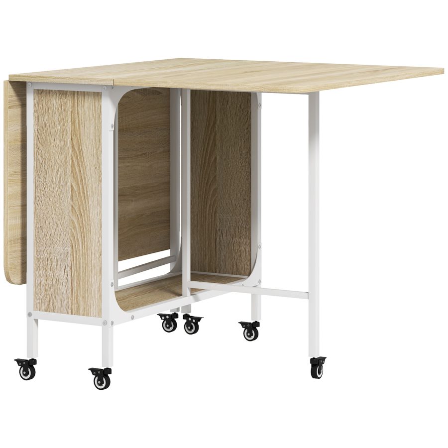 HOMCOM Klappbarer Esstisch, Ausziehbarer Tisch für 4-6 Personen, Platzsparender moderner Küchentisch mit Regal und 6 Rollen, aus Metall, 130x80x74 cm, Farbe Holz   Aosom von HOMCOM