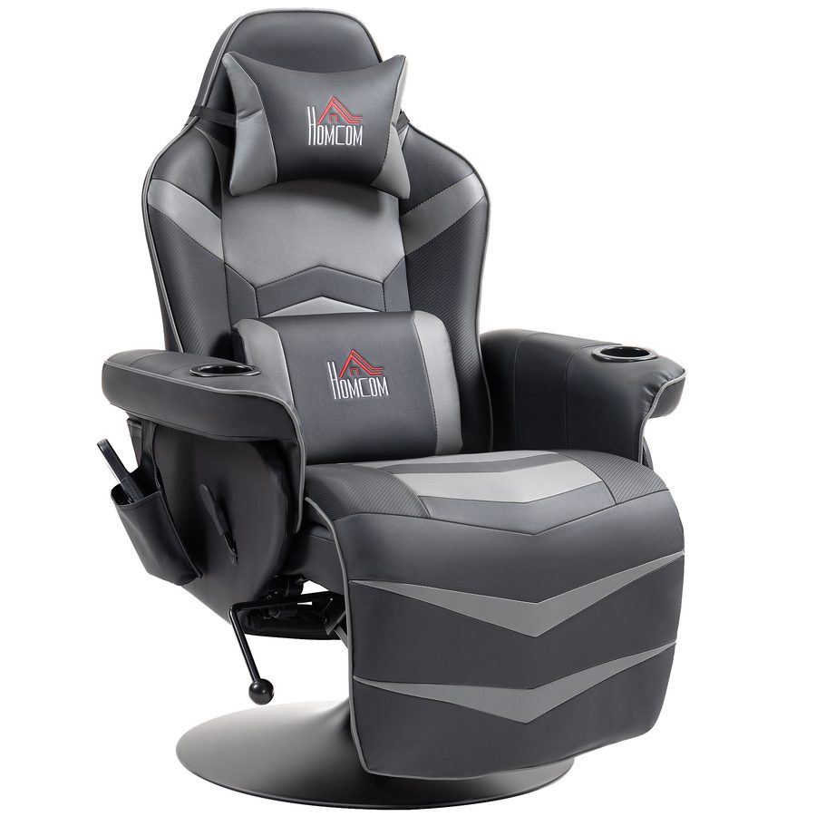 HOMCOM Relaxsessel mit Massagefunktion, Fernsehsessel mit Liegefunktion, Kissen, Drehbar TV-Sessel mit Fernbedienung, Becherhalter und Seitentasche, Kunstleder, Grau   Aosom von HOMCOM