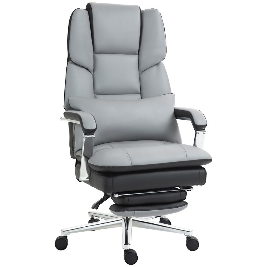 HOMCOM Bürostuhl mit Wippfunktion, Belastbarkeit 180 kg, ergonomisch, 160° neigbarer Rückenlehne, Kunstleder, 63B x 71T x 123-129H cm, Hellgrau  Aosom von HOMCOM