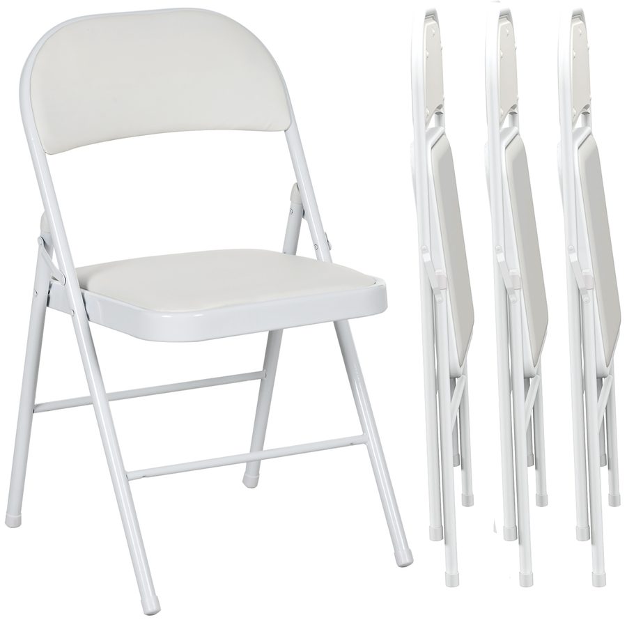 HOMCOM 4er-Set Klappstühle, Tragbare Bürostuhl mit Kissen, Kunstleder, Stahlbeine, Faltstuhl für Büro Empfang Wartezimmer, Weiß   Aosom von HOMCOM