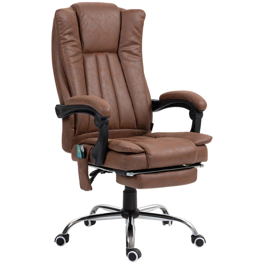 Vinsetto massierender und beheizbarer Bürostuhl, Bürostuhl, ergonomischer Stuhl mit höhenverstellbarer Sitzfläche, neigbarer Rückenlehne, Fußstütze und kabelgebundener Fernbedienung, 360° drehbar, braun   Aosom von Vinsetto