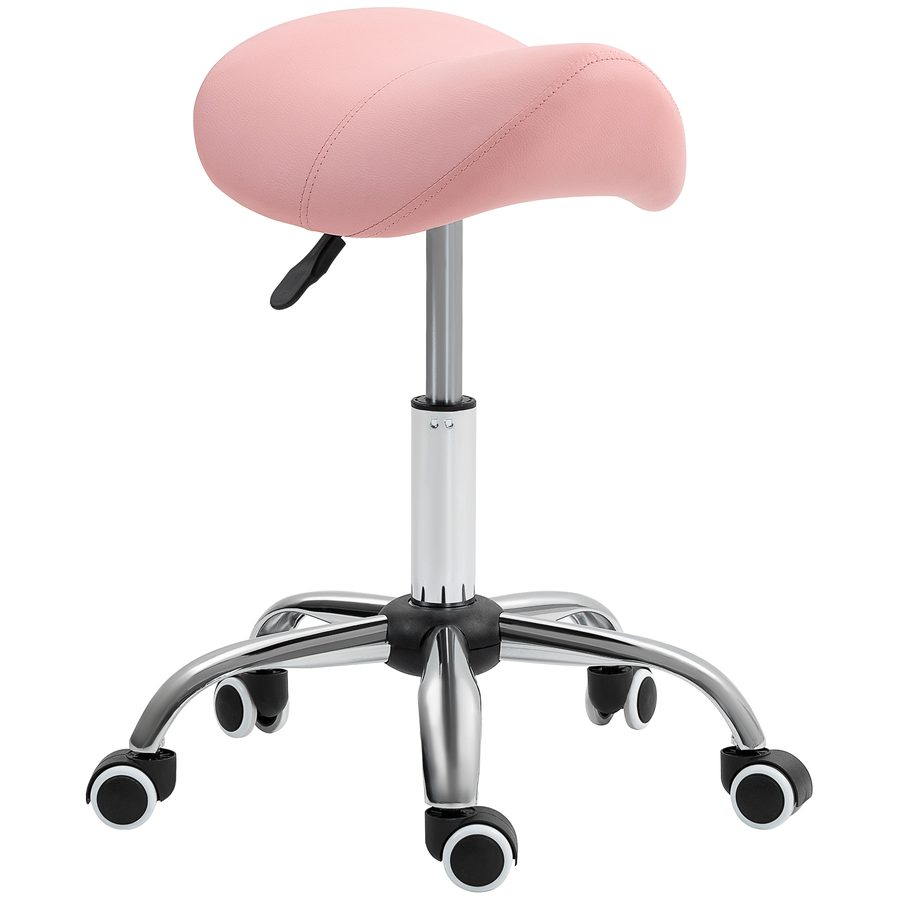 HOMCOM Rollhocker höhenverstellbar 49-61 cm Arbeitshocker 360° drehbar Hocker Bürohocker Sattelhocker für Büro Salon Massage Spa Rosa   Aosom von HOMCOM