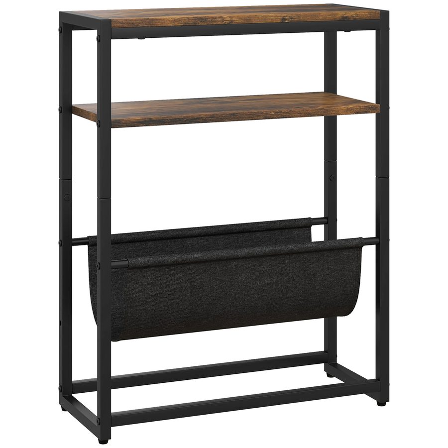 HOMCOM Beistelltisch, Schmaler Couchtisch mit 3-stufiger Ablage, V-förmigem Magazinhalter, Industrieller Nachttisch für Wohnzimmer, Schlafzimmer, Kleine Räume, 43 x 18 x 56 cm, Rustikal Braun   Aosom von HOMCOM