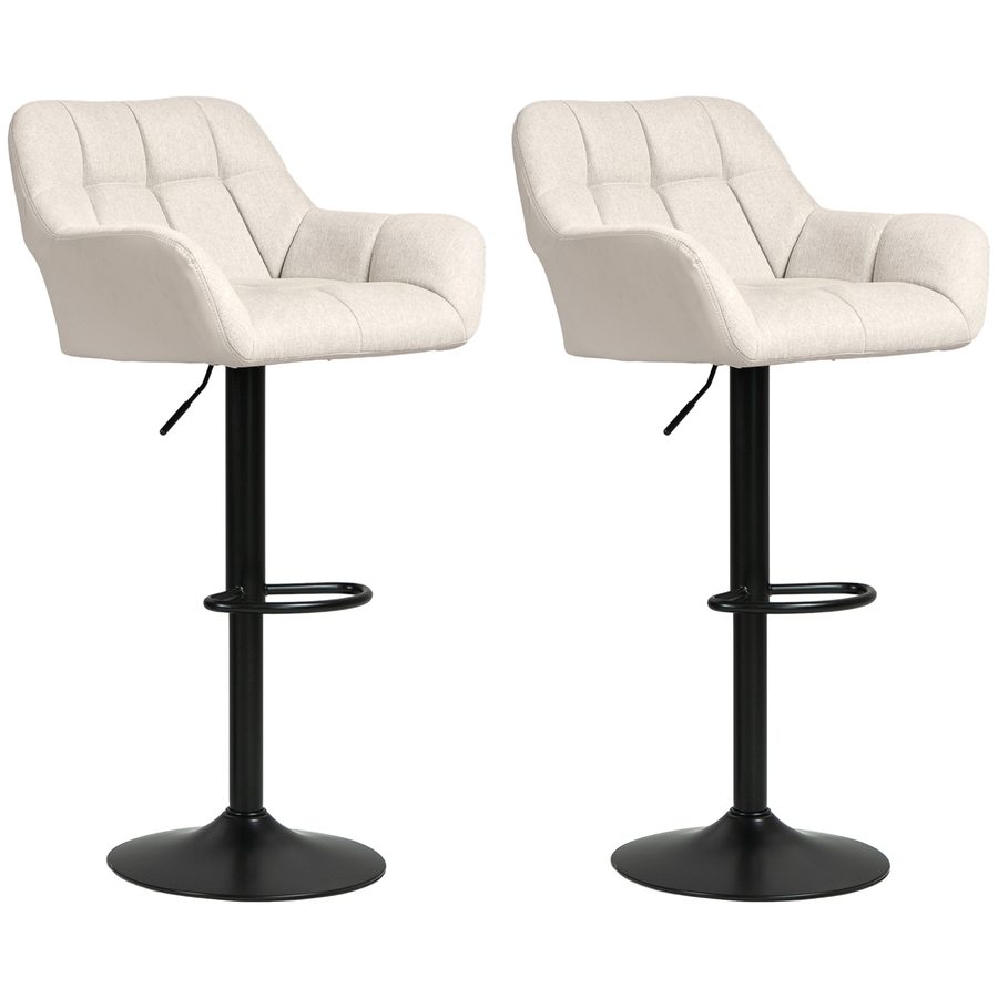 HOMCOM 2er-Set Barhocker Barstuhl Höhenverstellbar Küchenstühle 360° Drehstuhl Bistrohocker mit Lehne und Fußstütze für Bartheke Küche Esszimmer Kunstleder Creme 57,5 x 52,5 x 93-114 cm   Aosom von HOMCOM