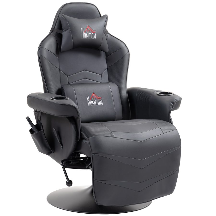 HOMCOM Gaming Stuhl mit Massage, 360° Drehbar, 6 Massagepunkte, Fußstütze, abnehmbare Kopfstütze, Kunstleder, 79,5 x 82,5 x 111,5cm, Schwarz  Aosom von HOMCOM