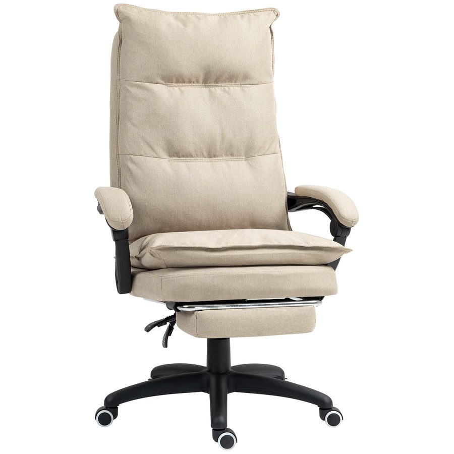 Vinsetto Massage-Chefsessel, Bürostuhl, ergonomischer Stuhl mit höhenverstellbarer Rückenlehne, ausziehbarem Fußteil und Kabelfernbedienung, 360° drehbar, Leinenoptik beige   Aosom von Vinsetto