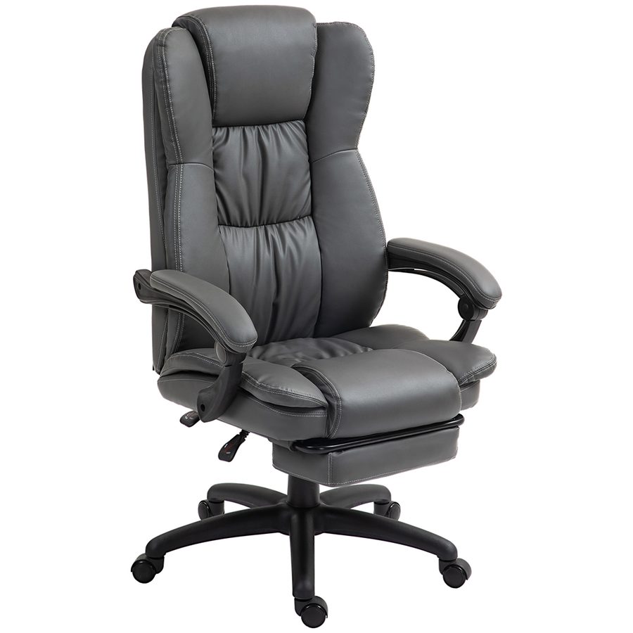 Vinsetto Bürostuhl Chefsessel Drehstuhl Anhebbar mit Fußstütze Kopfstütze Ergonomischer Stuhl Vibration Schreibtischstuhl mit Liegefunktion Massagefunktion Kunstleder Dunkelgrau 68,5x68,5x113-121cm   Aosom von Vinsetto