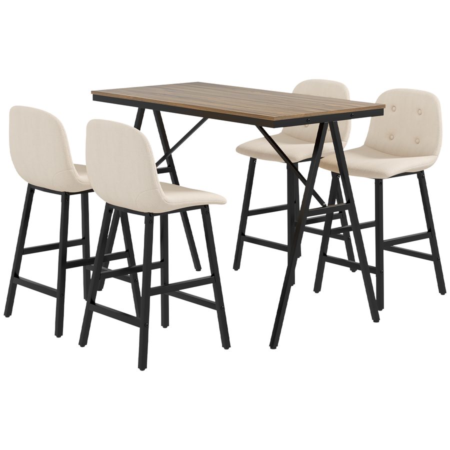 HOMCOM Bartisch mit Barhocker Set, 5-teilige Essgruppe, Küchentisch, Bistrotisch mit 4 Stühlen, Bartisch Set für Küche, Wohnzimmer, Stahl, Beige, 120 x 60 x 91 cm   Aosom von HOMCOM