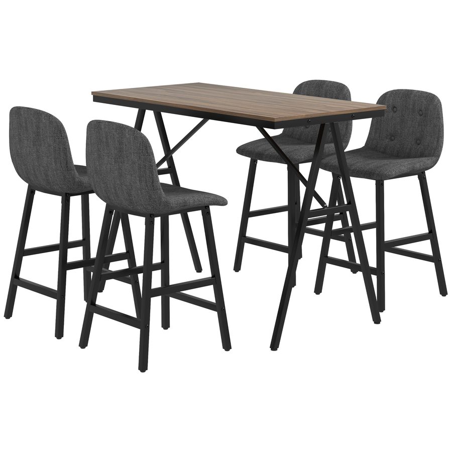 HOMCOM Bartisch mit Barhocker Set, 5-teilige Essgruppe, Küchentisch, Bistrotisch mit 4 Stühlen, Bartisch Set für Küche, Wohnzimmer, Stahl, Dunkelgrau, 120 x 60 x 91 cm   Aosom von HOMCOM