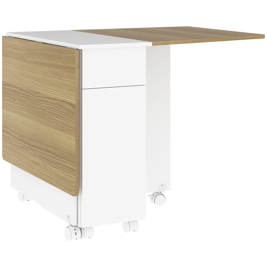 HOMCOM Klappbarer Esstisch auf Rollen, erweiterbarer Küchentisch für 2-6 Personen mit 2 Flügeln, 2 Schubladen und 2 Schränken, für kleine Räume, 140 x 76 x 74 cm, weiß und naturholz   Aosom von HOMCOM