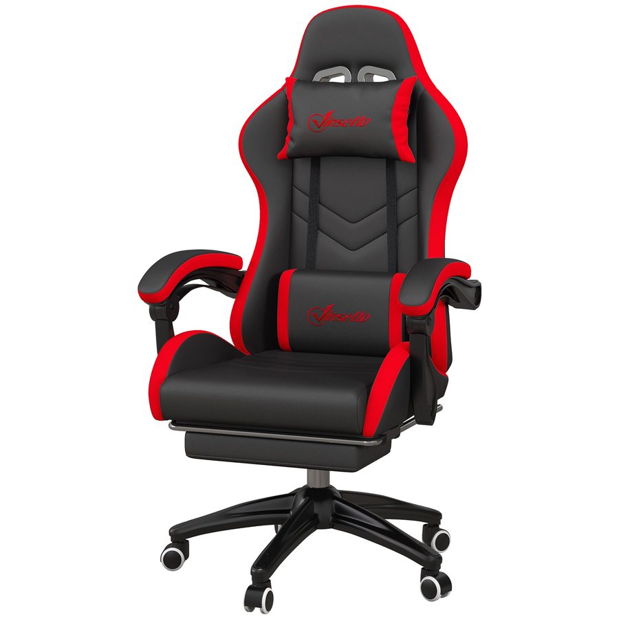 Vinsetto Gaming-Stuhl aus PU-Leder und Stahl mit verstellbarer Höhe, ergonomischer Gaming-Stuhl mit neigbarem Rückenlehne, 65x65x121-129 cm, Schwarz und Rot   Aosom von Vinsetto