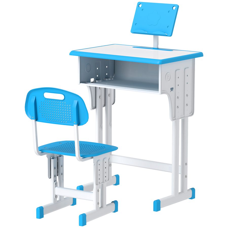 HOMCOM Kinder-Schreibtisch und Stuhl mit Leseständer, Fach, Haken und Stifthalter - höhenverstellbar - 60 x 45 x 90-102 cm - blau   Aosom von HOMCOM