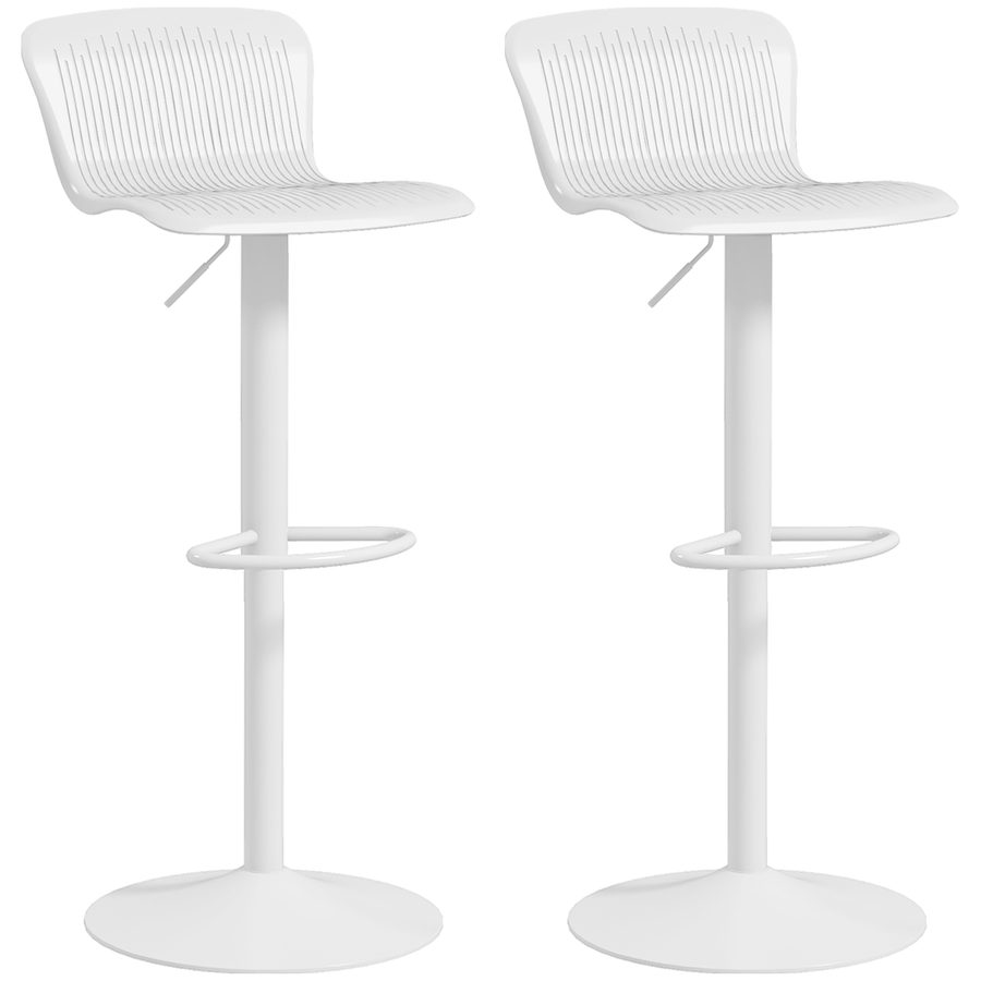 HOMCOM Set 2 Barhocker mit ergonomischen Rückenlehnen, Polypropylen Fußstütze, Höhenverstellbare Barhocker mit drehbarer Sitzfläche und rutschfester Basis für die Theke, Restaurant, Weiß   Aosom von HOMCOM