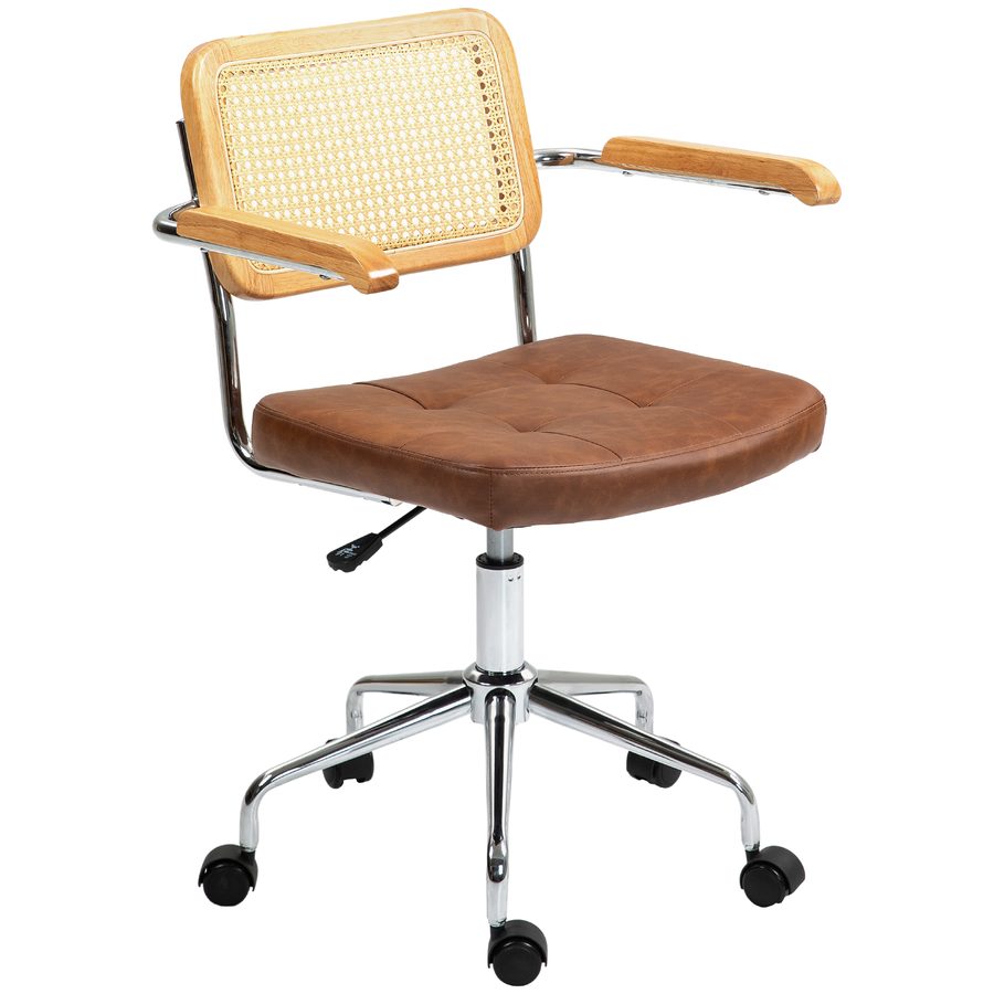 HOMCOM Bürostuhl, Drehstuhl, kippbare Funktion, höhenverstellbar, drehbarer Sitz, mit Armlehnen, Rollen, Tragfähigkeit 120 kg, braun   Aosom von HOMCOM
