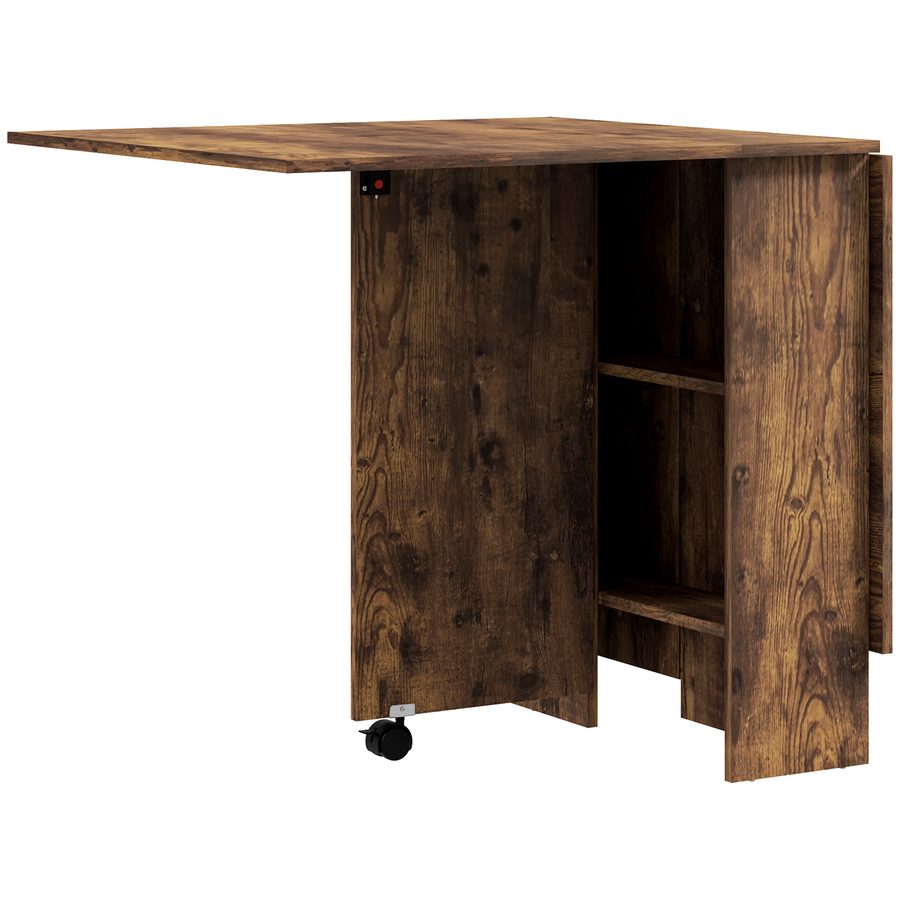 HOMCOM Klappbarer Esstisch, Küchen-Klapptisch für 6 Personen, platzsparender Klapptisch mit 2 offenen Ablagen und Rollen mit Bremse, für Wohnzimmer, Büro, 140x75x74cm, Rustikales Braun   Aosom von HOMCOM
