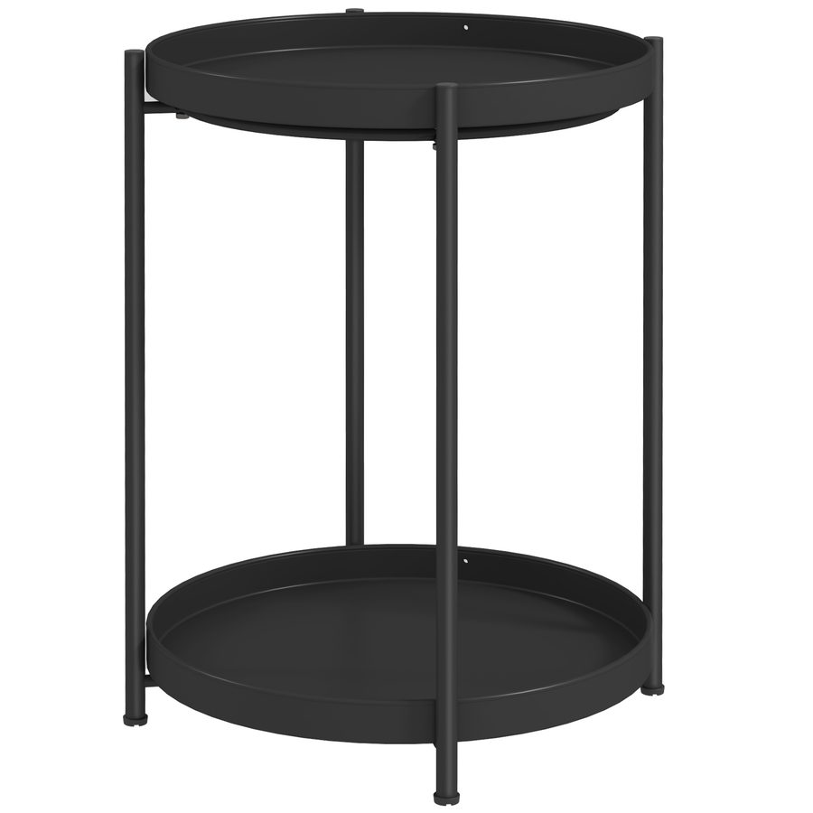 HOMCOM Beistelltisch, Couchtisch mit 2 Ablage, Runder Kaffeetisch, für Wohnzimmer, Schlafzimmer, 44 x 44 x 56 cm, Stahl, Schwarz   Aosom von HOMCOM