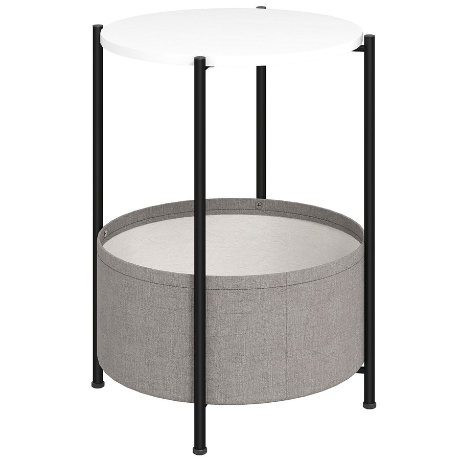 HOMCOM Beistelltisch, Couchtisch mit Korb aus Stoff, Runder Kaffeetisch mit Stauraum, für Wohnzimmer, Schlafzimmer, 44 x 44 x 56 cm, Stahl, Grau+Weiß   Aosom von HOMCOM